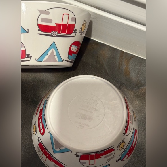 Zak! Design Melamine Camping Bowls Tent Bonfire Logs Airstream set of 2 - Picture 6 of 8